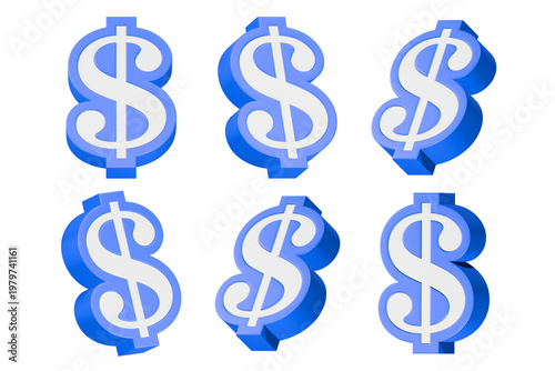dollar sign icon 3d render blue color