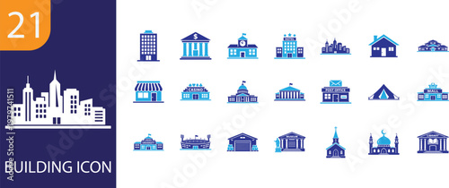 Building icon set with modern architecture, city structures, offices, homes and urban design