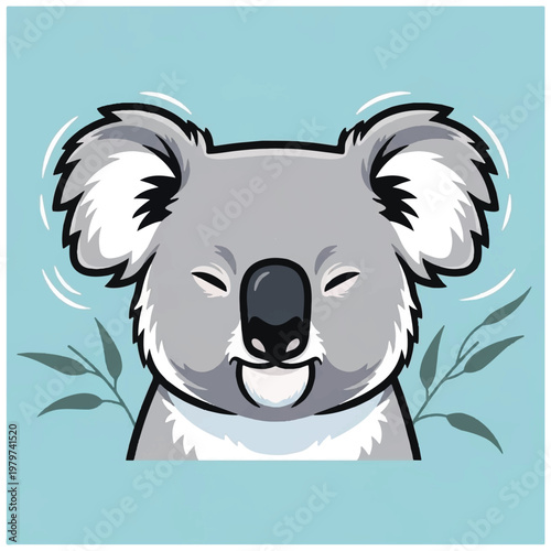 Smiling Cartoon Koala Face Closeup Portrait.