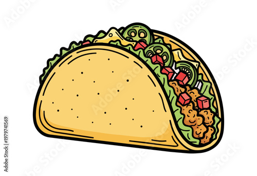 Cartoon taco illustration with fresh ingredients on black background