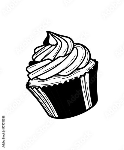 Cupcake illustration creamy icing isolated dessert graphic on black