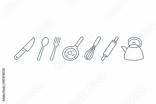 Thin Line Kitchen Icons – Minimal Cooking Tool Collection
