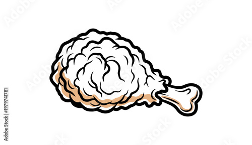 Fried chicken drumstick illustration isolated on black background