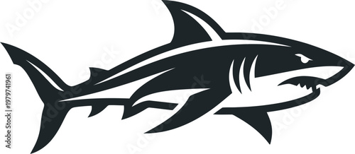 High contrast shark illustration with white highlights vector can Editable