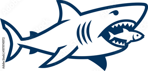 Hungry shark devouring a smaller fish in the sea vector can Editable