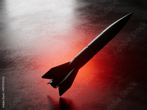 Abstract missile silhouette on dramatic gradient background