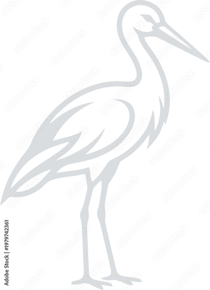 Fototapeta premium Pale stork outline standing tall on slender legs vector can Editable