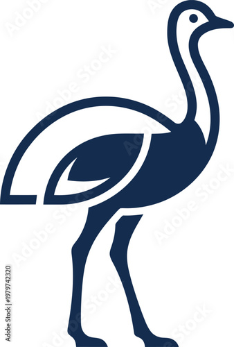 Ostrich figure standing in bold minimalist silhouette vector can Editable