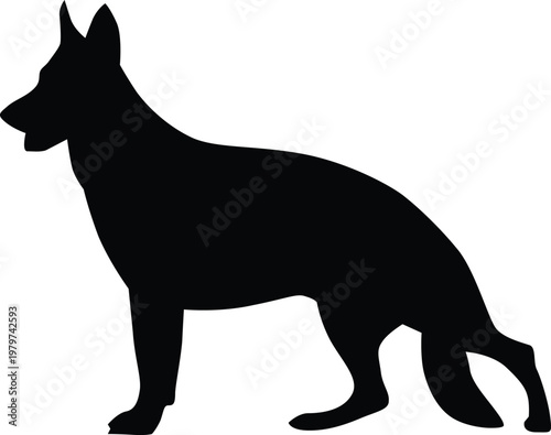 German Shepherd Dog Silhouette Standing Alert Profile