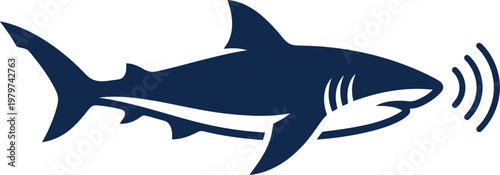 Shark silhouette with echolocation or sonar waves vector can Editable