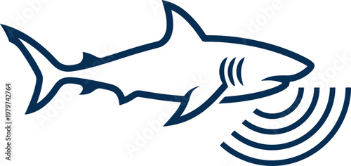 Shark outline with acoustic sound waves underneath vector can Editable