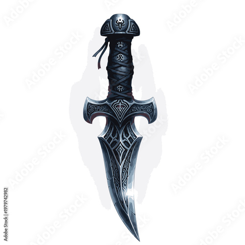 Dark fantasy dagger with intricate design.