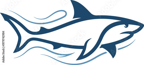 Stylized blue shark illustration with wavy motion lines vector can Editable