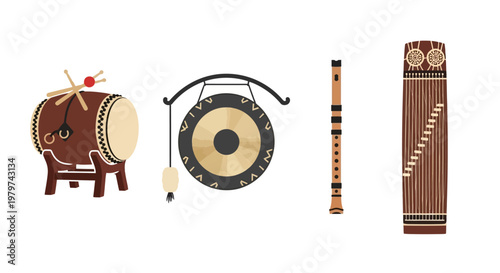 Traditional Indian musical instruments on display.