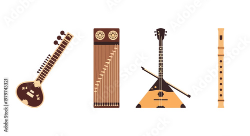 Musical Instruments on White Background.