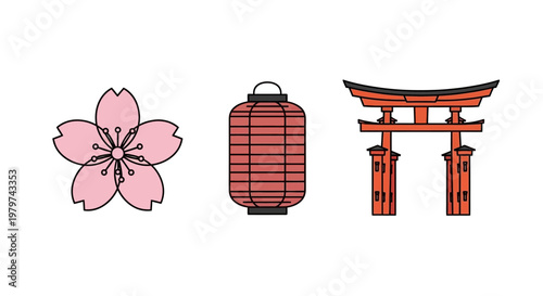 Japanese Torii Gate and Lantern.
