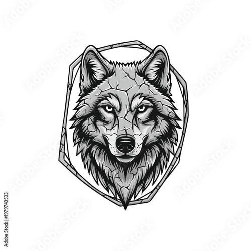 Wolf Head Illustration with Geometric Shape.