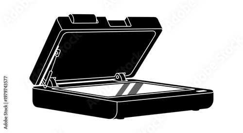 Black open briefcase isolated.