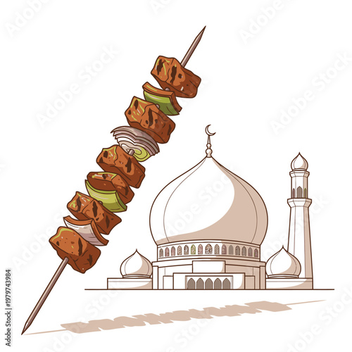 Skewered meat with green peppers.