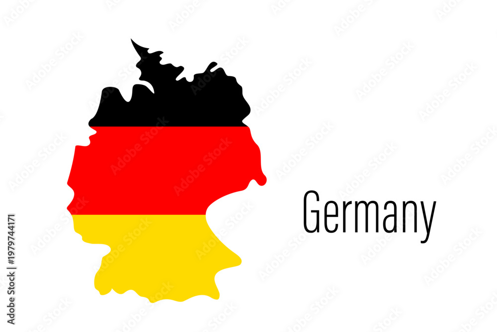 Fototapeta premium Germany country contour map with flag. Map silhouette of Germany. EU country drawing background. Shape of country in colors of flag. European country. Vector minimalist illustration for design
