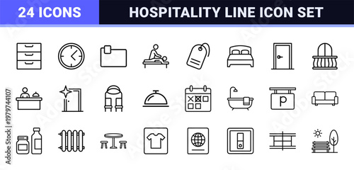 Minimalist hotel and travel service line icon grid