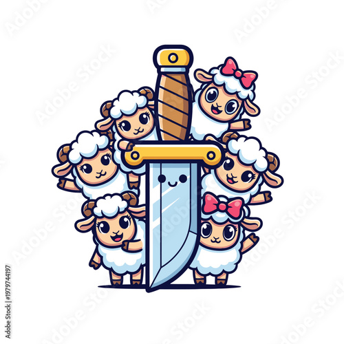 Cute cartoon sheep with a sword.