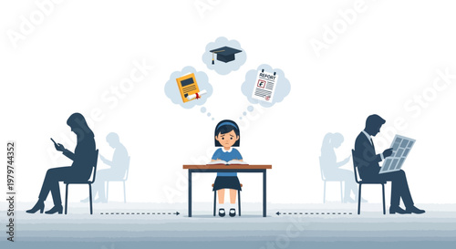 Education and technology a young student's learning journey with digital distractions and academic aspirations visualized