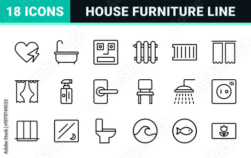 Minimalist home interior and furniture line icons