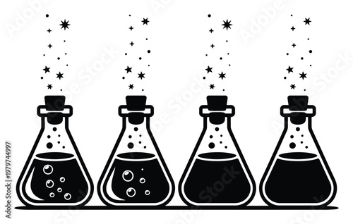 Four Corked Flasks with Bubbles and Stars