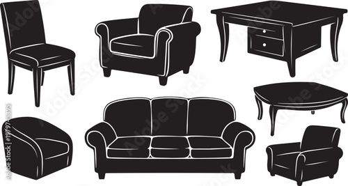 Furniture Set with Sofa and Chair Illustrations