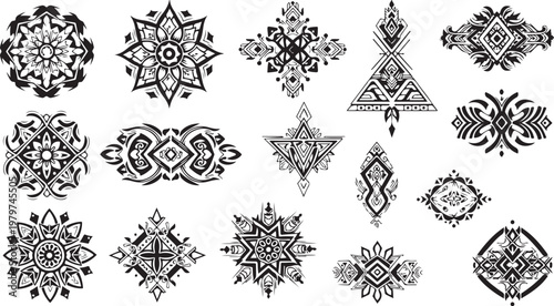 Collection of black and white mandala designs