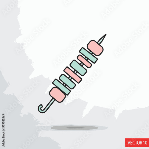 Colorful skewered food on stick.