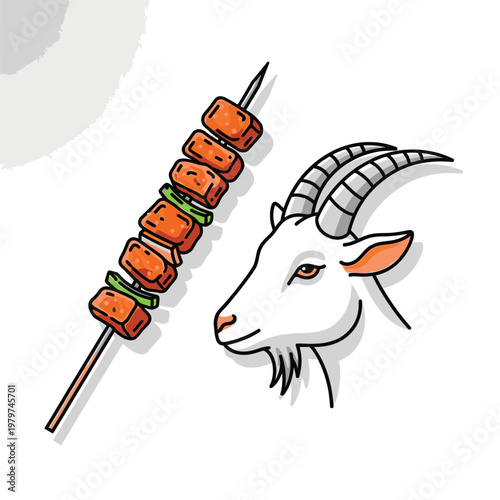 Goat Meat Kebab on Skewer Stick.
