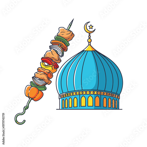 Doner Kebab Meat on Skewer.