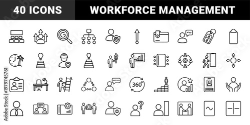 Human resources and recruitment minimalist line icon set