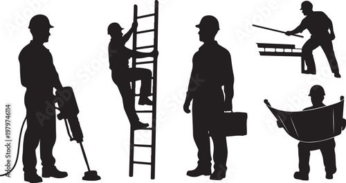 Silhouette of a man doing various tasks daily