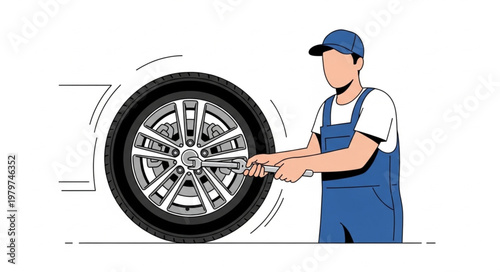 Mechanic Tightening Car Wheel Lug Nuts with Wrench.