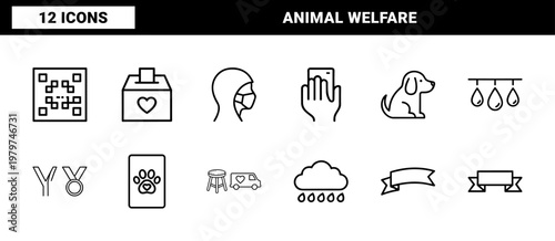Animal rights line icons for welfare and ethical activism