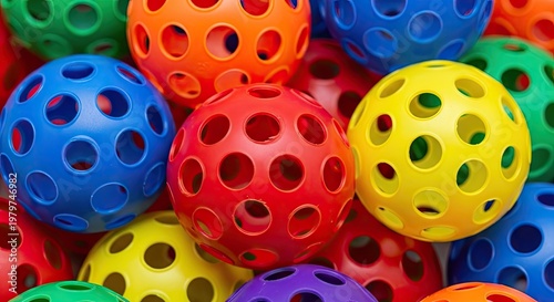 Colorful plastic balls arranged closely together for various creative applications