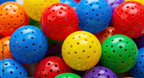 Colorful plastic balls arranged for playful visual impact abstract concept