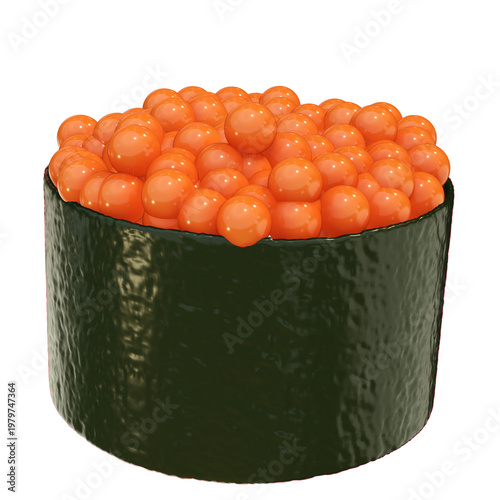 Asian food sushi ikura salmon roe nori gunkan 3d icon with glossy texture on transparency background for kitchen theme graphic element and culinary presentation