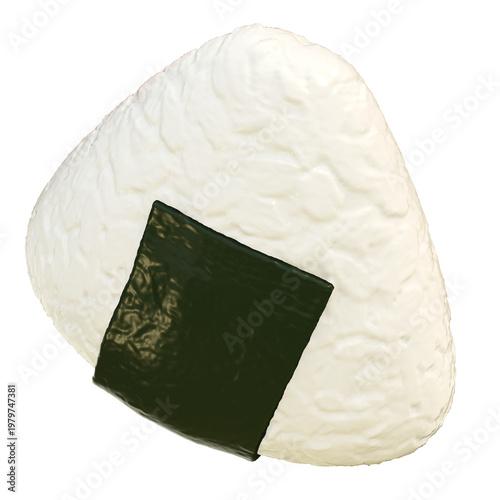 Asian food 3d icon onigiri rice seaweed snack isolated on transparency background realistic Japanese rice ball with nori wrap simple minimal design for menu app