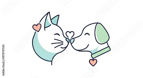 Dog and cat love adorable illustration of pets with hearts in vector style