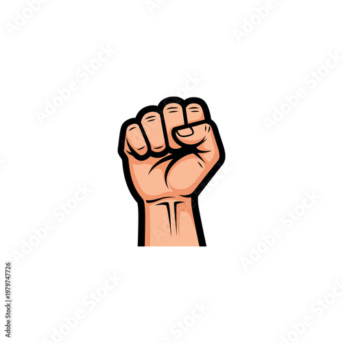 Raised Fist in Cartoon Style Illustration.