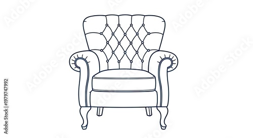 Elegant wingback armchair illustration on white background for design elements