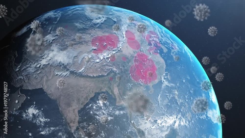 Animation of virus cells over globe