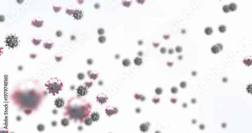 Animation of covid cells floating over white background