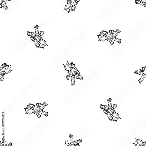 Astronauts floating in various positions forming a seamless pattern, symbolizing space travel, scientific advancement, future technology, and the wonder of the cosmos