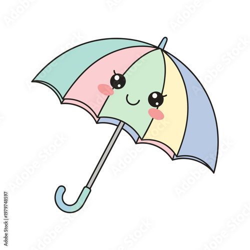 Colorful cartoon umbrella with smiling face.