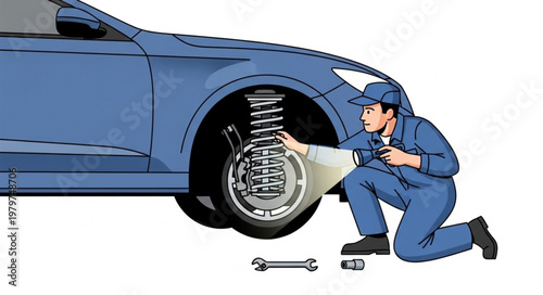 Mechanic Inspecting Car Suspension System.